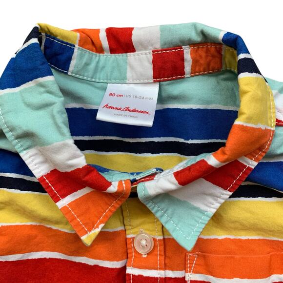 Hanna Andersson striped short sleeve button up shirt - Picture 2 of 9